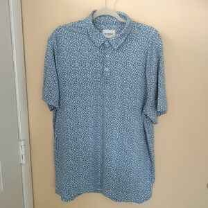 Goodfellow Blue Floral Mens Cotton Blend Polo Shirt L Comfort Stretch Travel